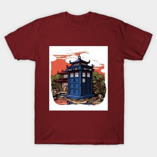 Illustration of tardis in Japan on white background T-Shirt